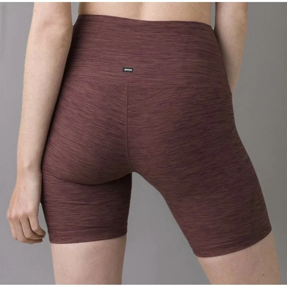Prana Kimble Shorts Womens Medium Flannel Heather Biker Yoga Athletic Gym NEW - Picture 10 of 12
